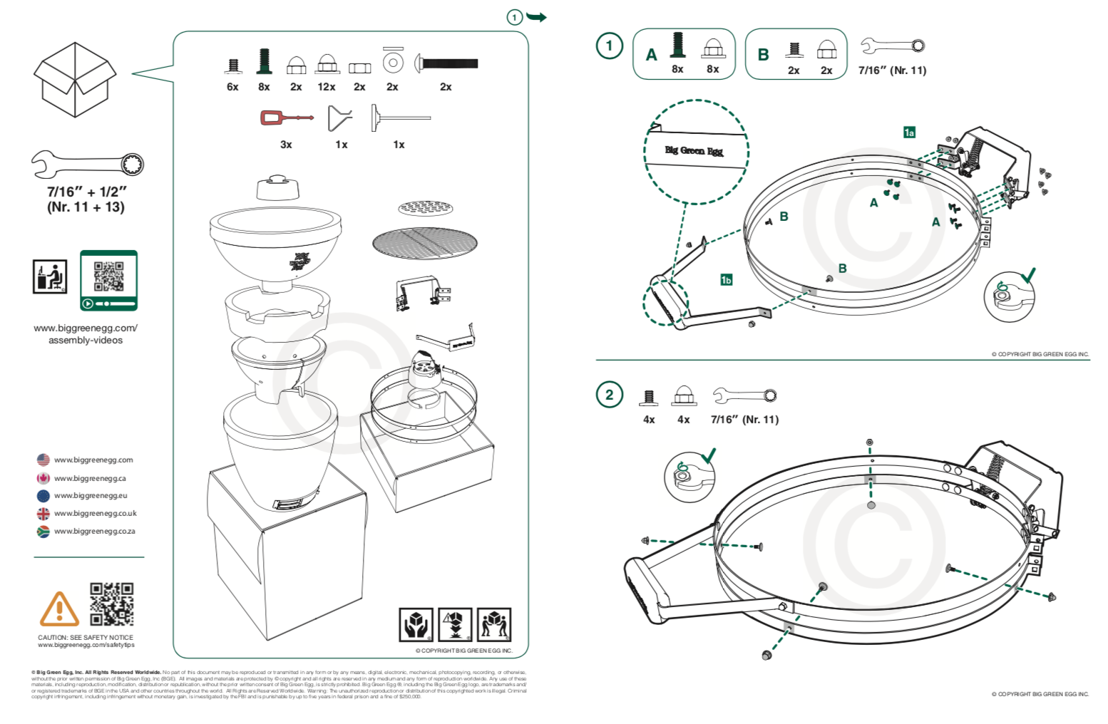 A quick start guide explaining the assembly of a Green Egg cooker